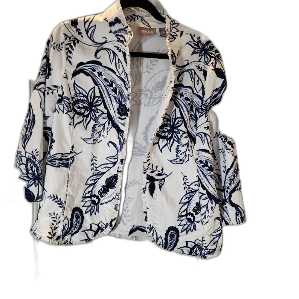 White and Blue Jacket by Chicos - Size 12